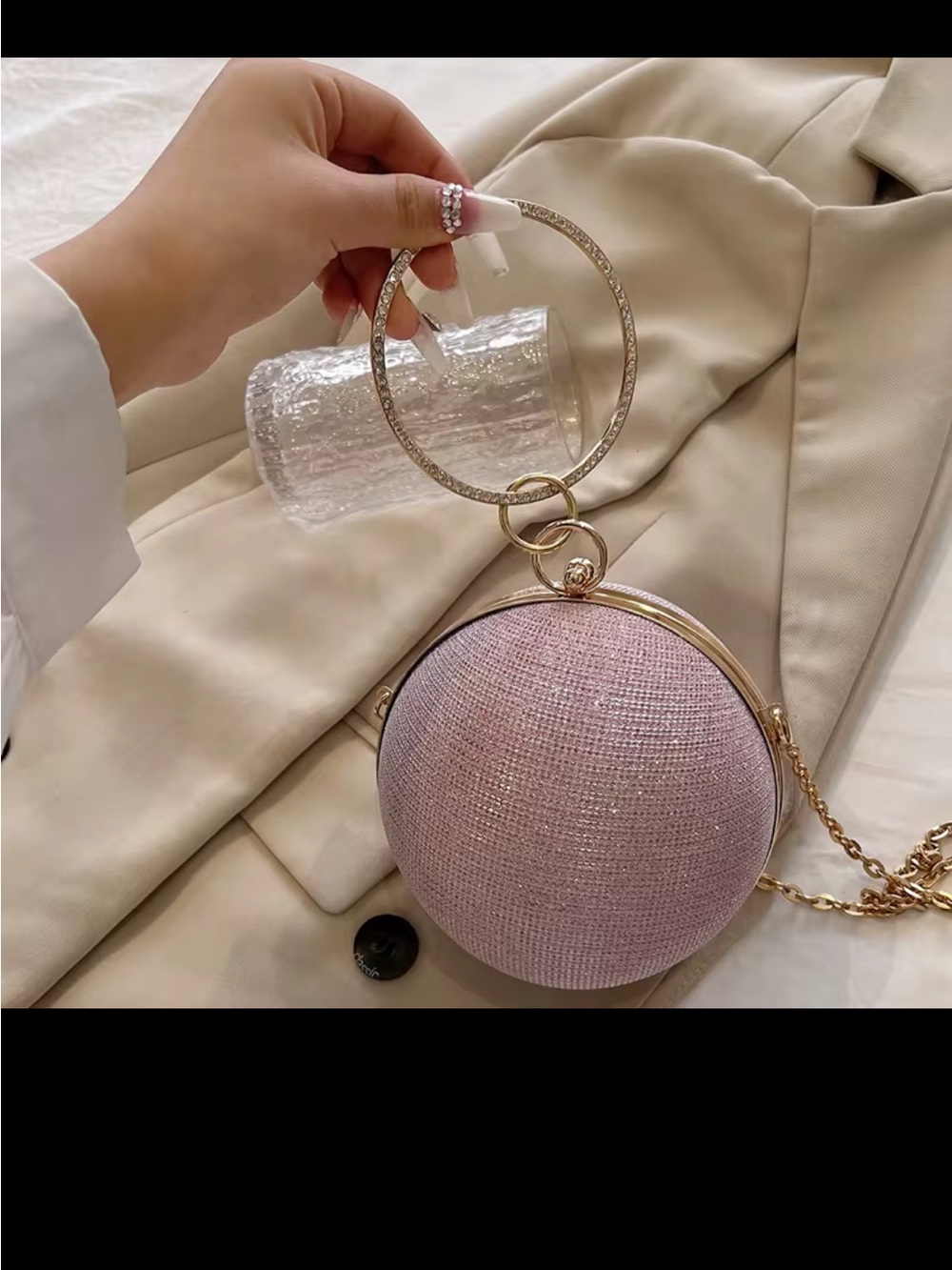 Elegant Pink Round Mini Wristlet with Gold Ring Handle
